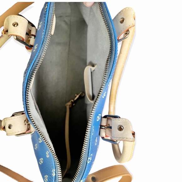 Gorgeous Y2K Dooney & Bourke Signature Blue/Tan Domed Satchel/Crossbody - Picture 10 of 11